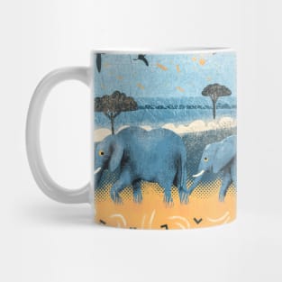 Walk of elephants in the savannah Mug